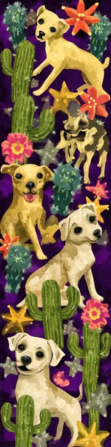 Free purple bookmark featuring dogs in the desert